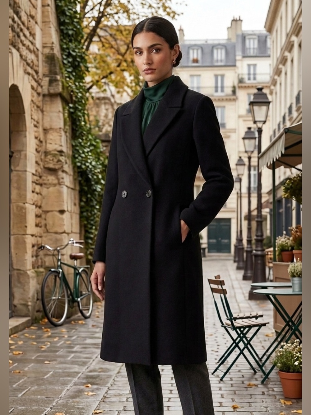 DKNY Black Double-Breasted Notch Collar Coat NWT Size M Button Front